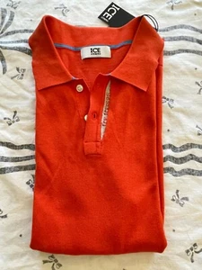 NWT Silk and Wool ICE ICEBERG Mens Polo Maglia/Coral - Picture 1 of 8