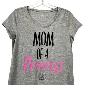 Justice Women’s Mom of a Princess Scoop Neck T-Shirt Gray/Multi Small New - Picture 1 of 9