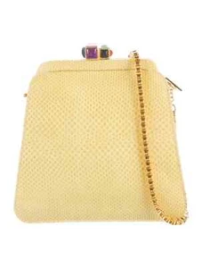 Judith Leiber Karung Snake Skin Yellow Gems Shoulder Crossbody Bag - Picture 1 of 19