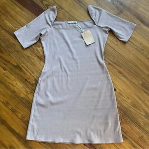 NWT Reformation Tan Sarita Dress Knit Ribbed Square Neck Large Mini Dress - Picture 1 of 14