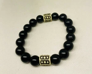 7.5" Men's Bracelet 12MM Black Stone Beads and White/Black Resin Statement Beads - Picture 1 of 2