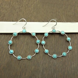 Weihnachtsgeschenk Türkis Edelstein Ohrringe Echt 925 Sterlingsilber Schmuck - Bild 1 von 8