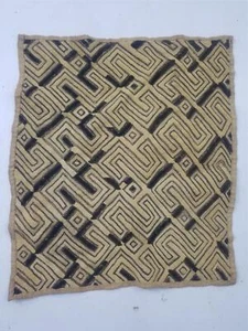 Vintage African Handwoven Kuba Cloth Raffia Textile Panel 63x54cm - Picture 1 of 12