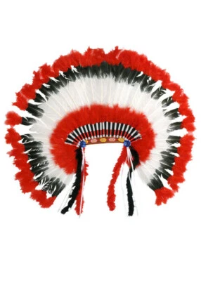 Red Native American Indian Chief Feather Headdress - Image 1 of 2