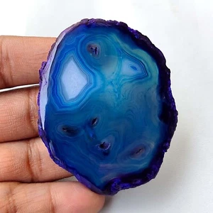 Blue Slice Agate Druzy Gemstone Loose Natural Geode Cabochon 199 Cts #9529 - Picture 1 of 8
