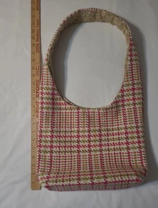 Handmade Spring Pink & Green Plaid Lined Shoulder Purse 10" X 11" X 4" - Picture 1 of 8