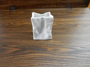 ROSENTHAL Porcelain White Paper Bag 4" Vase Pop Art Sculpture FLAW - Picture 1 of 6