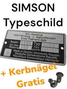 *** Typenschild Simson DDR IFA VEB, individuell gestanzt graviert beschriftet ** - Bild 1 von 5