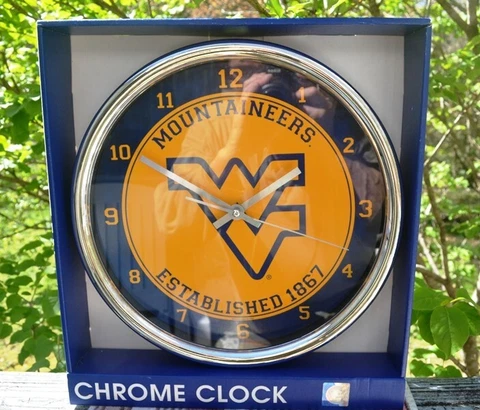 NCAA College West Virginia Mountaineers 12" Round Chrome Wall Clock Fan Decor Cover