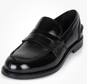 Jeffrey Campbell Women's Black Leather Colleague Penny Loafers Sz 8.5 $150 - Picture 1 of 17