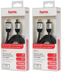 2x PACK Hama HQ HDMI-Kabel 1,5m 2.0b Gewebe Vergoldet 4K UHD HD TV HDR 3D ARC 3D - Bild 1 von 3
