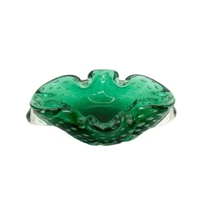 Murano MCM Bullicante Emerald Green and Clear Glass Ashtray - Picture 1 of 12