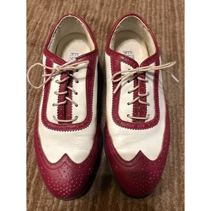 FootJoy Europa Collection Golf Shoes Wingtip Oxford Red White Leather 7M - Picture 1 of 5