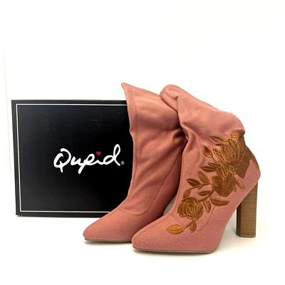 Calcetín al tobillo Qupid Mujer Rosa Ceniza Floral Bordado 4 1/4" Tacón Lita Talla 10 Foto 1 de 4