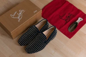 Christian Louboutin Rollerboy Spikes Flat Navy Silver 44 Mens US 11 Loafer RARE - Picture 1 of 10