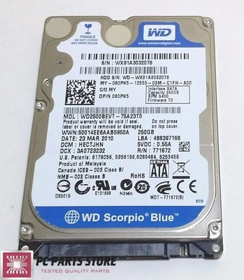 Western Digital 250GB 2.5 WD2500BEVT-75A23T0 2061-771672-F04 AA FORPARTS/REPAIR - Image 1 of 4