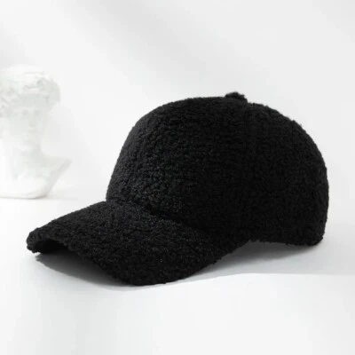 Black Cozy Sherpa Fleece Baseball Cap Winter Warm Soft Hat Adjustable Unisex - Image 1 of 4