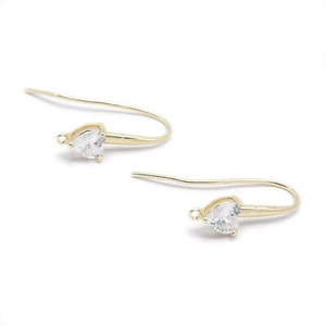 2Pairs Hypoallergenic Zircon Heart French Earwire Brass Earring Findings 23x20mm - Picture 1 of 5