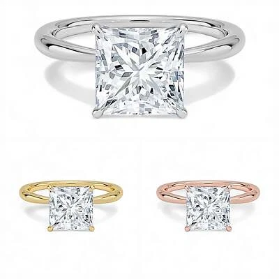 14K Gold IGI Certified Princess Cut Lab Grown Diamond Solitaire Engagement Ring. - Image 1 of 4