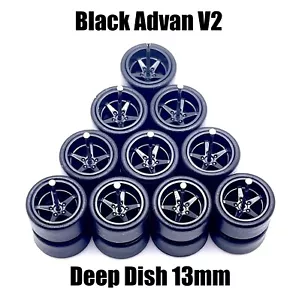 5x Black Advan V2 13/13mm DEEP DISH Wheels Rubber Tires for 1/64 H0T Wheelz - Picture 1 of 1