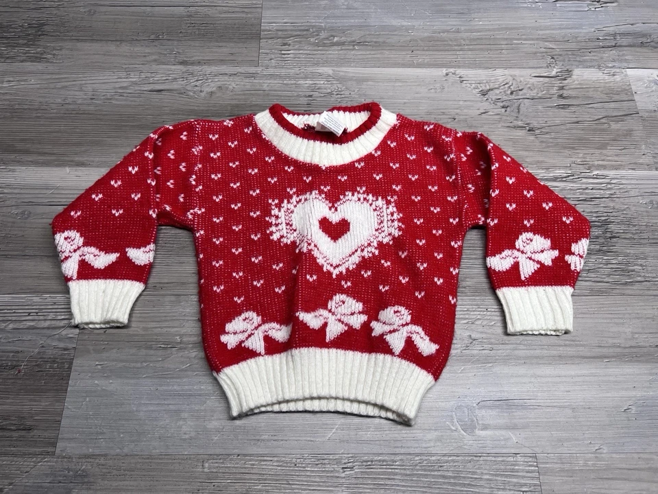 Vintage Park Bench Kids Heart Knit Sweater Size 2T Red Valentines Day Pullover - Image 1 of 4