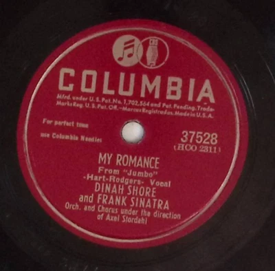 DINAH SHORE AND FRANK SINATRA – TEA FOR TWO / MY ROMANCE 78 RPM 1191 - Image 1 of 3