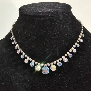 Vintage Aurora Borealis Rhinestone Necklace – Sparkling Crystal Choker Necklace - Picture 1 of 8