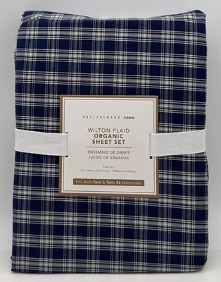 Pottery Barn Teen Wilton Plaid Organic TWIN XL Sheet Set ~ Blue Multi - Image 1 of 2