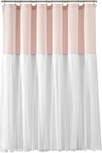 Lush Decor - Shower Curtain, Luxurious Ruched Material, Color Block Design, Pink - Picture 1 of 8