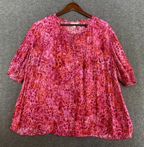 Camisa Terra & Sky Mujer Talla Grande 2X Rosa Rojo Top Blusa Campesina Frontal Corbata - Imagen 1 de 11