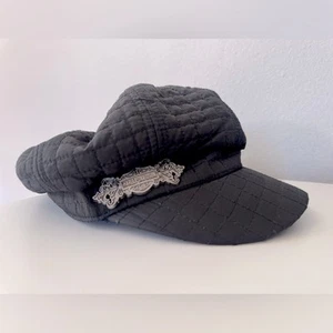 Harley-Davidson Black Quilted Newsboy Cap w/ Silver Logo Detail - Picture 1 of 8