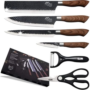 6 Pieces Black Professional Chef Knife Set, BBQ Meat Knives for Cooking, Forg... - Picture 1 of 9