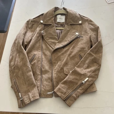 Chaqueta de motociclista de gamuza suave de cuero genuino Mango tostada para mujer XXS USADA EN EXCELENTE ESTADO Foto 1 de 4