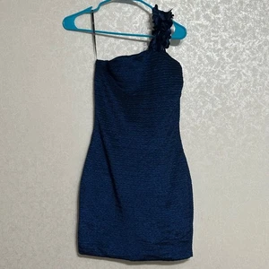 XXI Forever Un Hombro Azul Marino Texturizado Mini Vestido Bodycon Funda Fiesta Talla S - Imagen 1 de 7