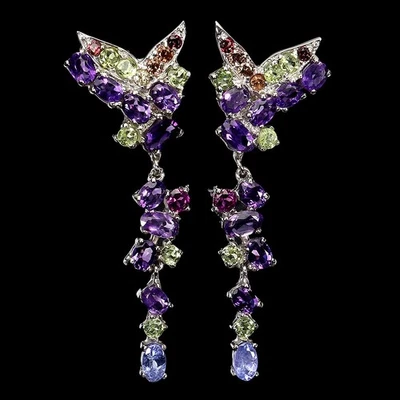 925 Sterling Silver Earrings Oval Tanzanite 5x3mm Sapphire Gemstone Jewelry - Image 1 of 4