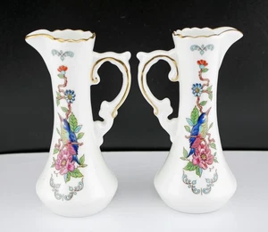 Pair of Small Aynsley Bone China Pembroke Handles Ewers Bud Vases - Picture 1 of 3