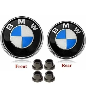 Kit 2 pz Stemma logo BMW 82mm e 74mm +4 gommini di fissaggio fregio ant + post - Foto 1 di 2