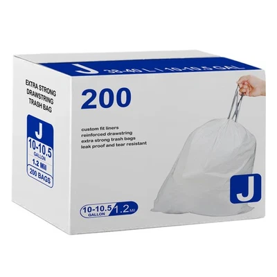 Code J (200 Count) Heavy Duty 8-12 Gallon 1.2 Mil THICK Drawstring Plastic Tr... - Image 1 of 4