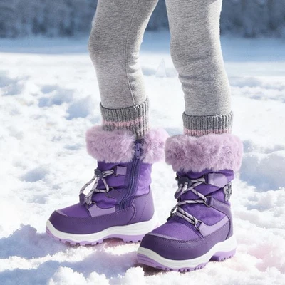 Niños Niños Niñas Botas de Nieve Media Pantorrilla Invierno Piel Sintética Forradas Cálidas Botas de Esquí Foto 1 de 4