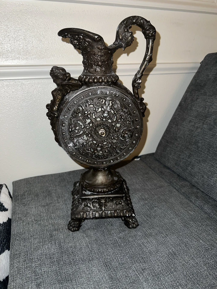 Antique Heavy Cast Silver Metal Urn Figural Ewer Ornate Art Nouveau - Image 1 of 4
