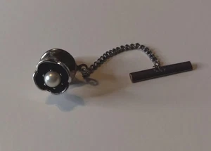Sterling Silver Tie Tack With Pearl Gift Idea Mens Accessories - Picture 1 of 5