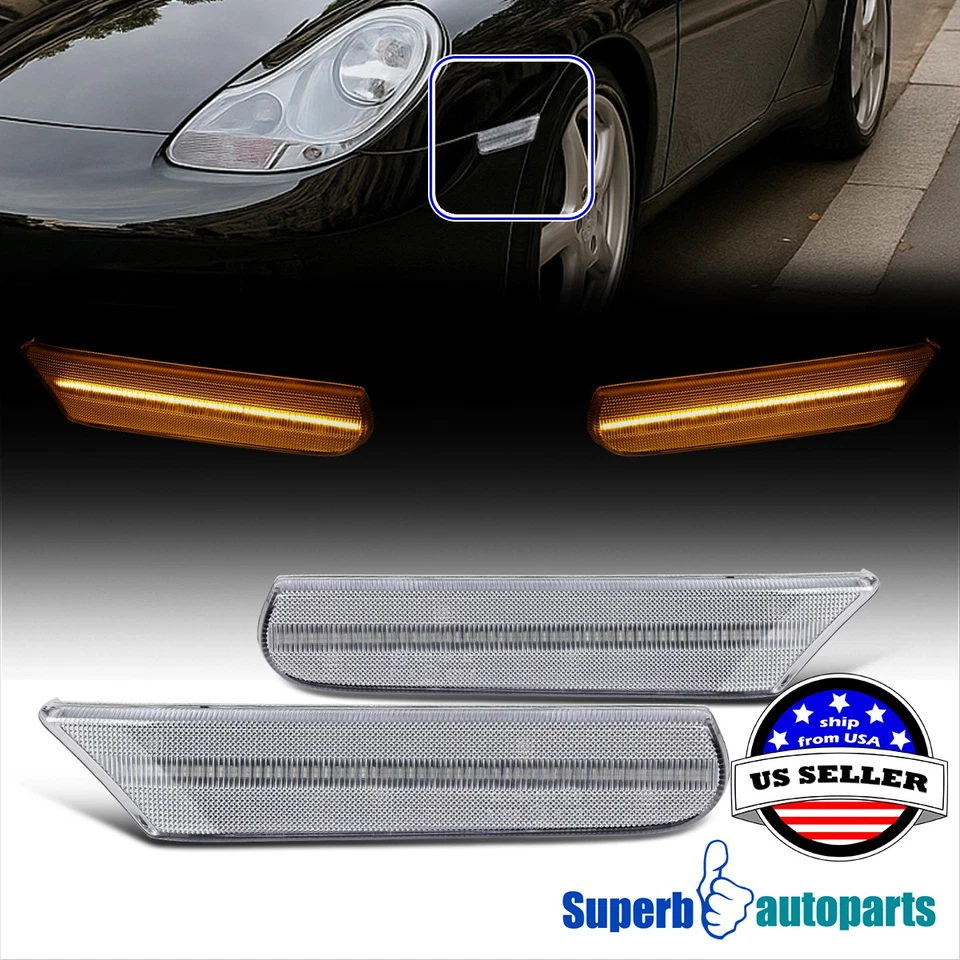 Sequential LED Side Marker+Turn Signal For 1997-2004 Porsche 911 996 Boxster 986 Foto 1 de 4