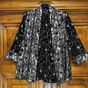 IC by Connie K Jacke Damen klein schwarz silber strukturiert Burnout Samt USA - Bild 1 von 12