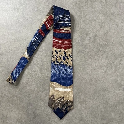 Corbata de seda vintage Albert Nipon hecha a mano EE. UU. abstracta colores vibrantes artística Foto 1 de 2
