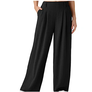 Halara Black Linen Look High Waist Wide Leg Pull On Pants With Pockets Plus 1X - Picture 1 of 7