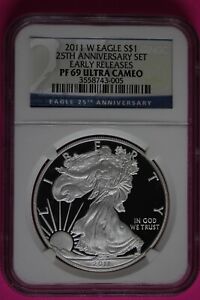 2011 W PF 69 Silver American Eagle 25th Anniversary Set Early Release NGC 1301
