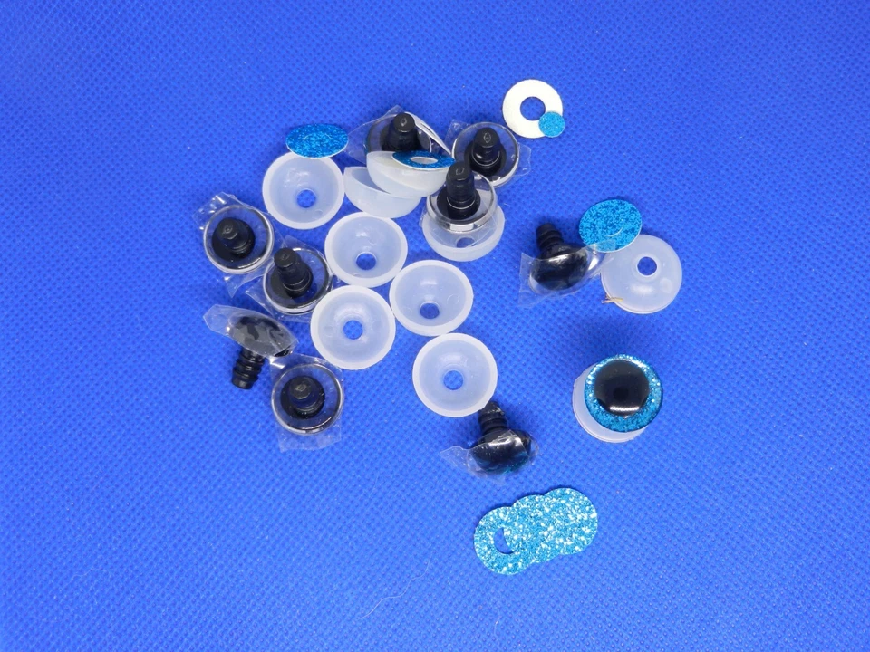 10 Stück 5 Paar Sicherheitsaugen türkis Glitzer  16 mm - Bild 1 von 1