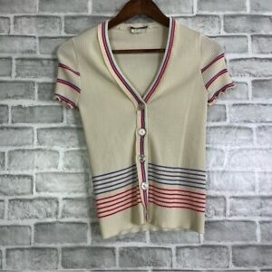 VTG Joseph Magnin Ribbed 60s 70s Rockabilly Striped Rare Short Sleeve Sweater S