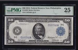 US 1914 $50 FRN Philadelphia District Note FR 1032 Burke/McAdoo PMG 25 VF (548) - Picture 1 of 2