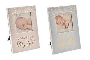 Baby Photo Frame Gorgeous Boy Girl Blue Pink Paperwrap Newborn Gift Picture 4x4" - Picture 1 of 8
